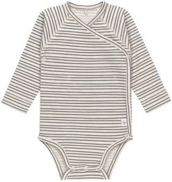 LÄSSIG Lassig GOTS Striped Grey/Anthracite Maat 62/68 Lange Mouw Overslag Romper 1531010259-68