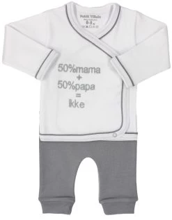 Petit Villain 50% Mama + 50% Papa = Ikke Wit/Grijs Maat 56 2-delige Set