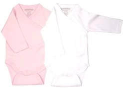Petit Villain Extra Soft Uni Roze/Wit Maat 50/56 Lange Mouw Rompertje 2 Stuks