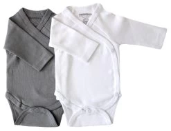 Petit Villain Bio Uni Grijs/Wit Maat 50/56 Lange Mouw Romper 2 Stuks