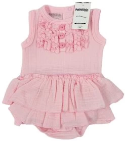 Petit Villain Hydrofiel Roze 6m Ruche Romperjurkje